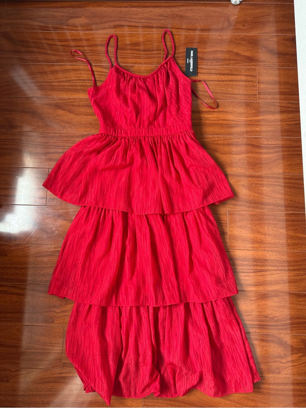 Karl lagerfeld red maxi ruffle dress